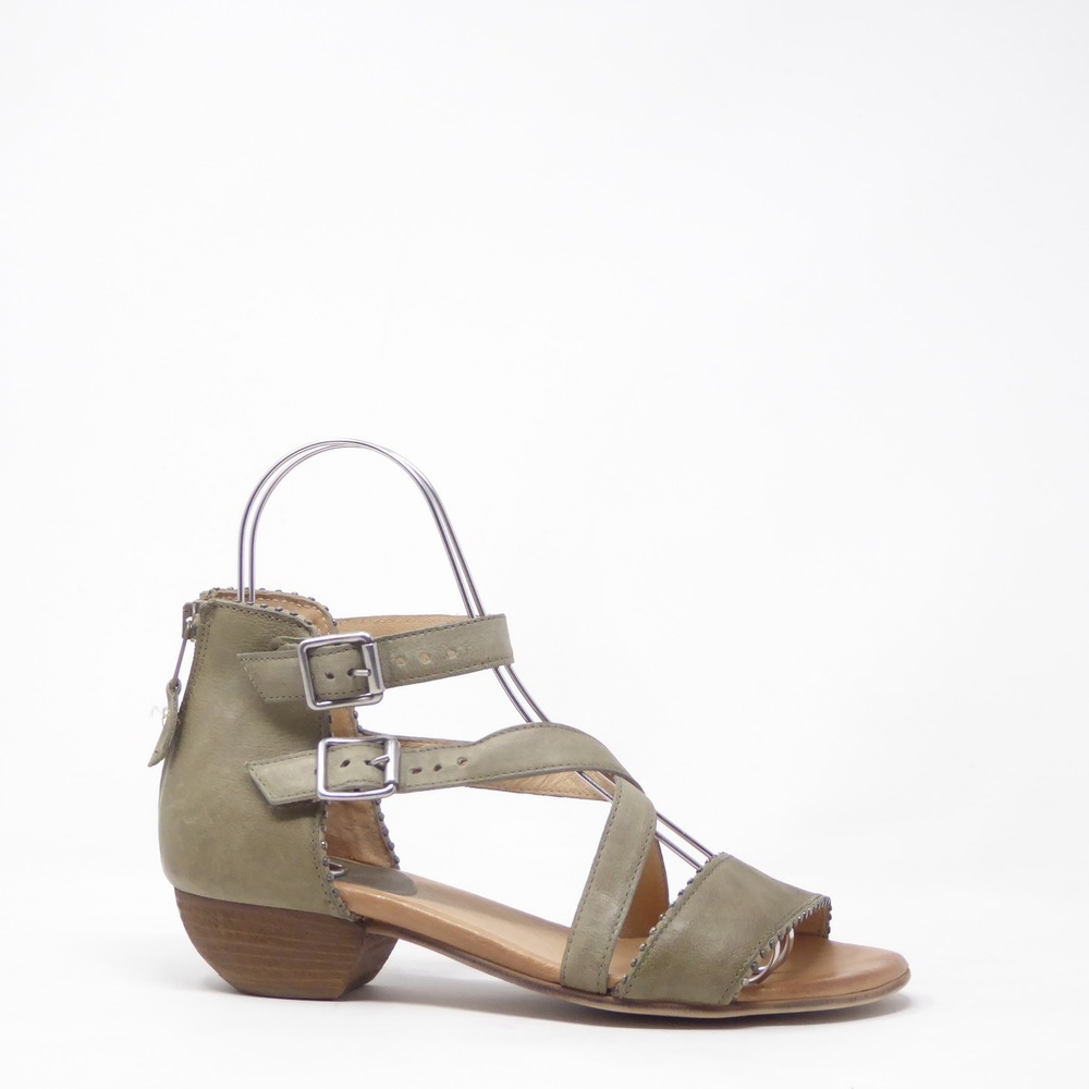 Miz Mooz Women Cosmo Gladiator Sandals Green Leather Studded Buckle Zip 39 / 8.5